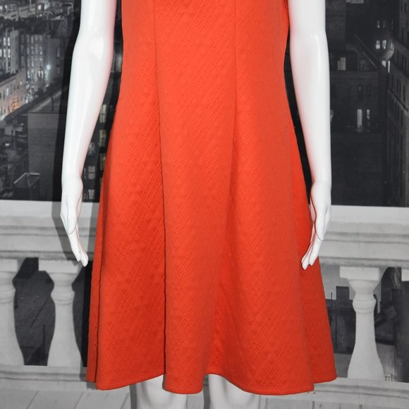 New York & Company Orange Embossed Fabric Fit and Flare Sleeveless Dress - Picture 8 of 9
